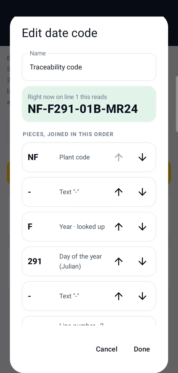 A traceability code built from pieces